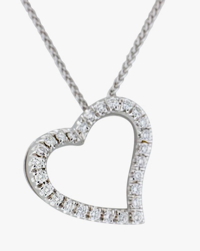 18 Karat White Gold Curved Heart Diamonds Pendant Necklace