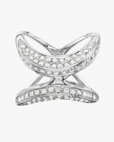 18 Karat White Gold Pave Diamond X Cocktail Ring